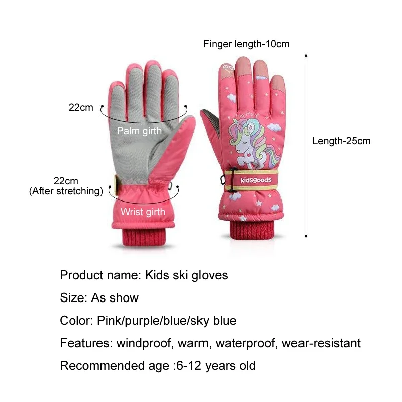 Cycling Gloves Ski Gloves Kids' Ski Gloves Warm Anti Slip Wear-resistant Water Resistant Winter Snowboarding Sports Gloves for Children Snowplay Cycling