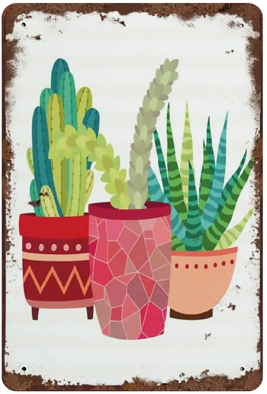 Cactus In Vaso Trio Metal Tin Sign Decorable Succulente Wall Art Cactus Southwestern Decor Cactus In Vaso Metal Room Sign For Home