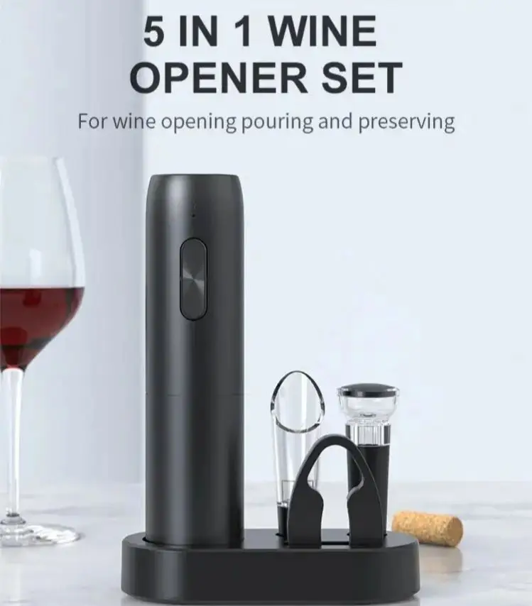 5 in 1Electric Wine Opener Set Pourer Vacuum Wine Stopper Foil Cutter Tulip Wine Aerator and Pourer Storage Base Type C Charging 40pcs foil stickers material engagement collection transparent paper gold bronzing line base decorative handbook scrapbooking