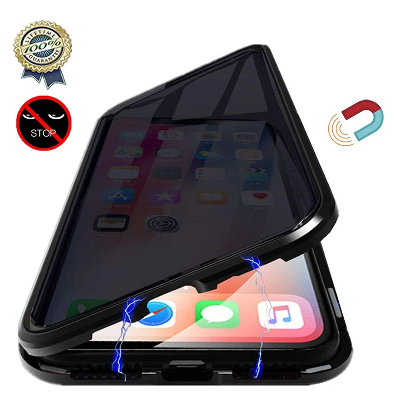 Magnetyczne etui z hartowanego szkła do iPhone'a 15 14 11 12 13 Pro X XS MAX obudowa prywatności metalowa osłona zderzaka Coque SE 2022