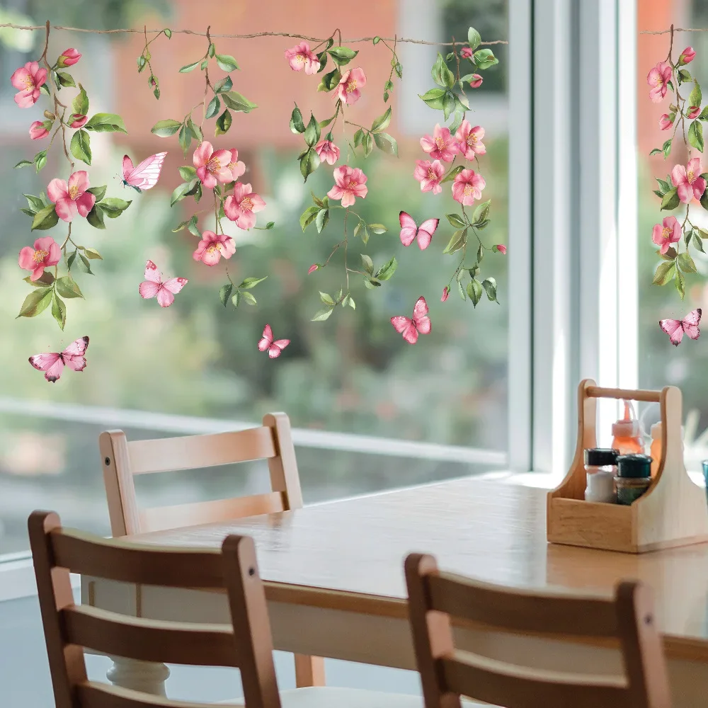 Flower Branches Vine Glass Windows Home Landscaping Decoration Electrostatic Uv Window Stickers 1PCS