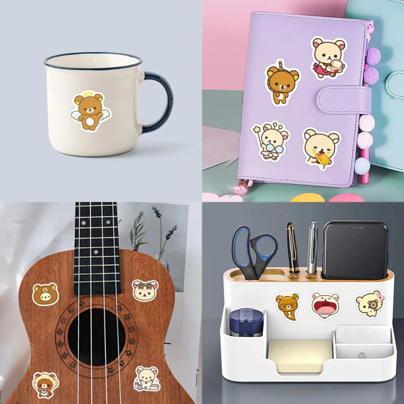 105Pcs Kawaii 귀여운 Rilakkuma 스티커 베어 비닐 방수 노트북 전화 케이스 노트북 물병 DIY 스티커