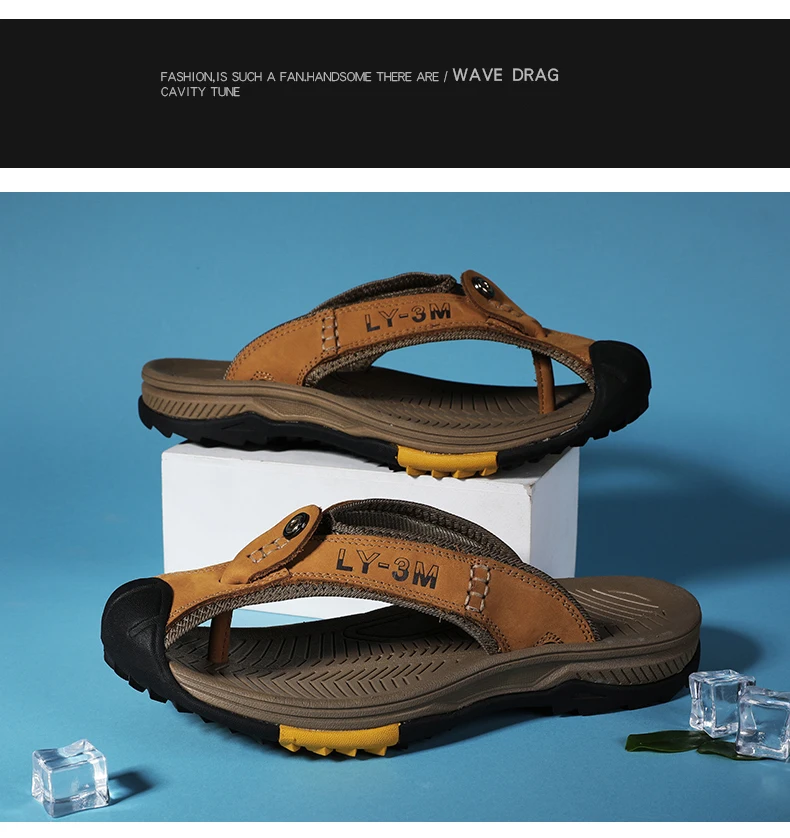 Summer Sandals Genuine Leather Flip Flops Men Classic Roman Sandals Comfortable Slipper Outdoor Casual Non-slip Beach Male Shoes
