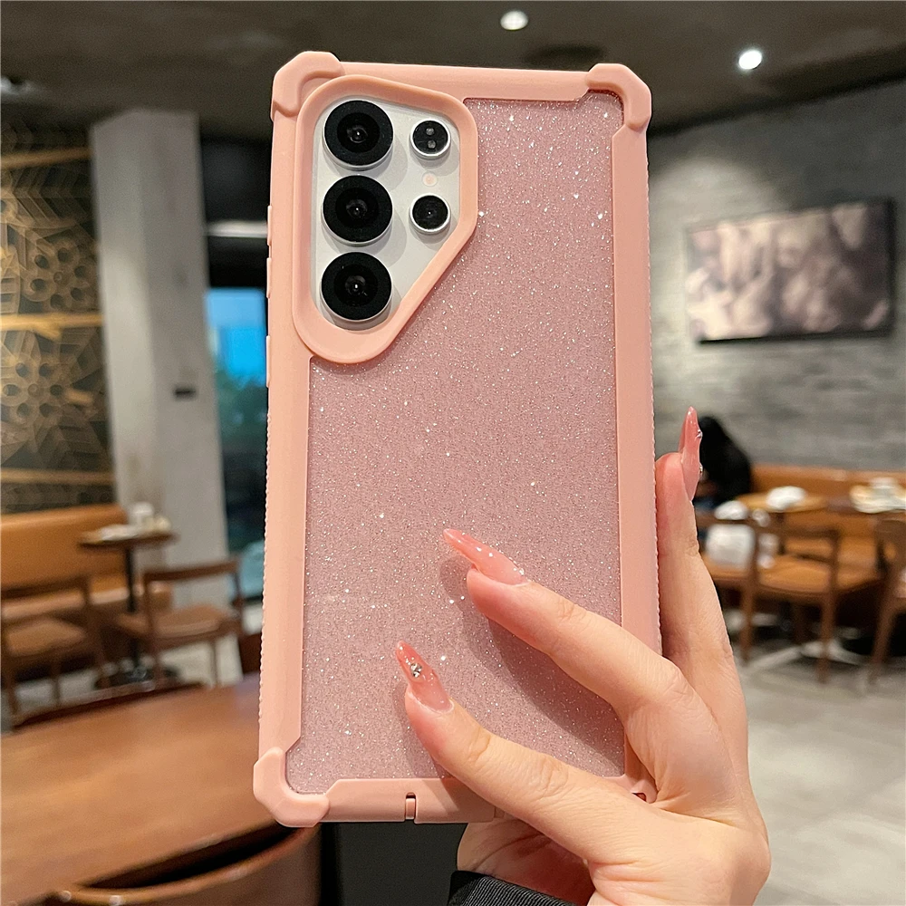 Heavy Duty Shockproof Bling Glitter Transparent Phone Case with Thickened Soft Silicone Bumper Cover