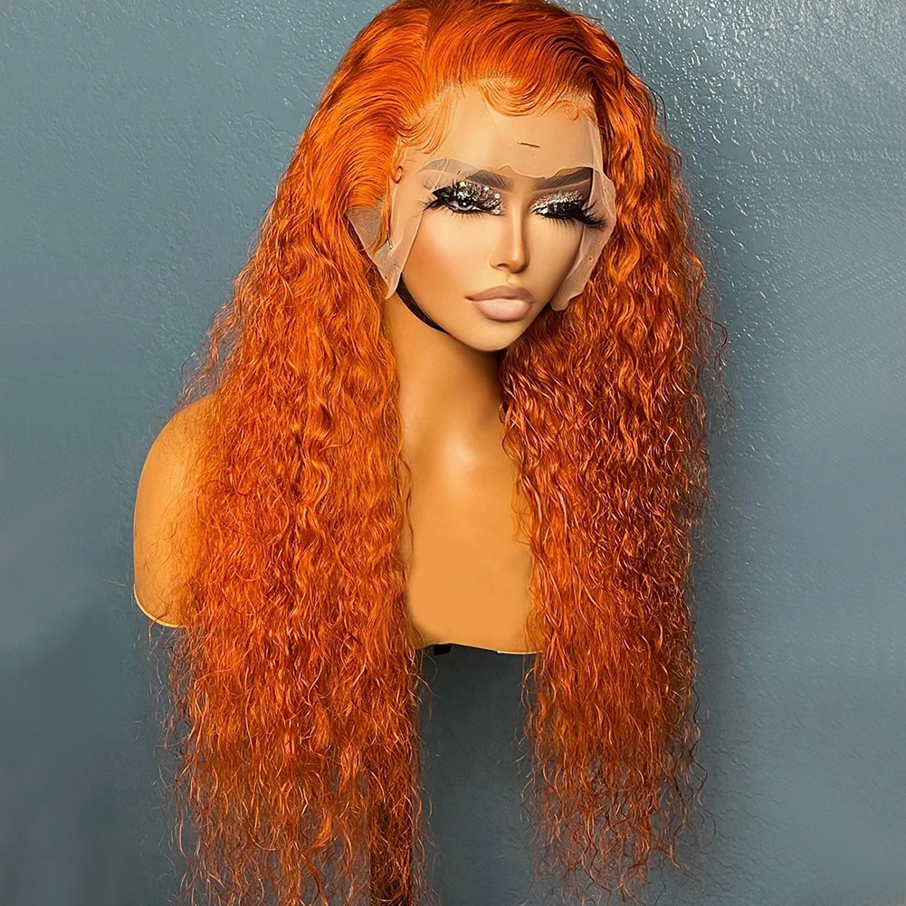 

Ginger Orange Long 180%Density 26inch Kinky Curly Lace Front Wig for Women BabyHair Natural Hairline Glueless Preplucked Daily