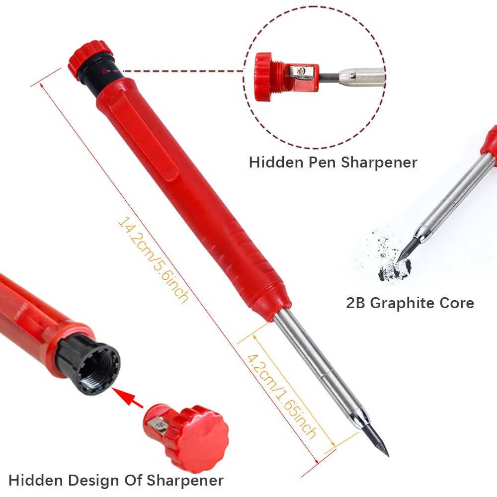 Set di Matite da Carpentiere, Utensili per Falegnameria, Matita Meccanica, Temperamatite, Strumenti per Lavori Edili, Marcatore per Carpenteria - immagine 3