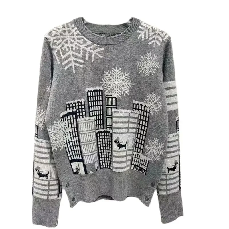 

Women's cartoon dog embroidery set Christmas sweater winter knitted clothing snowflake retro college BT fashion 2023 New Year