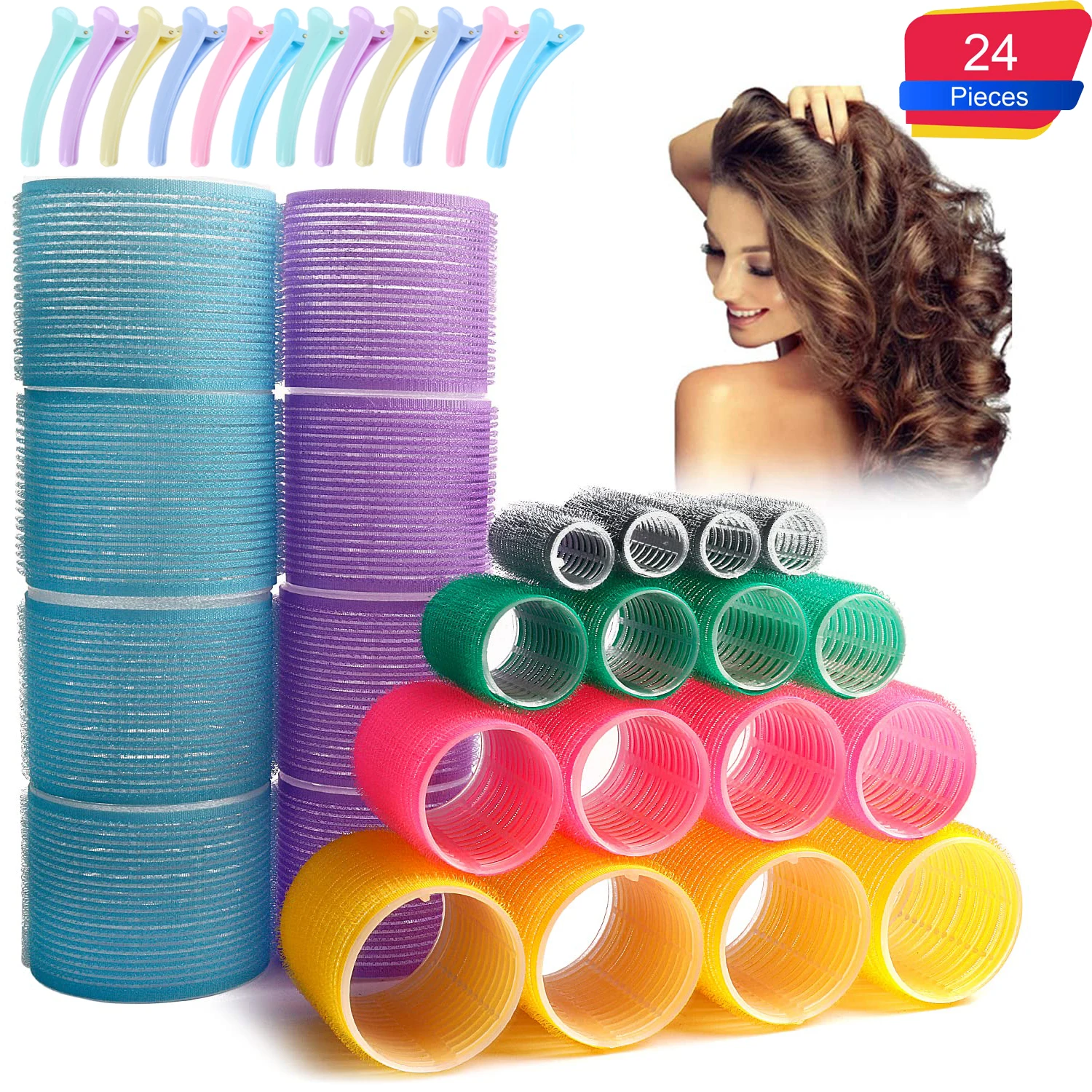 Hair Rollers with Free Makeup Carrying Case - Self Grip Heatless Hair  Curlers