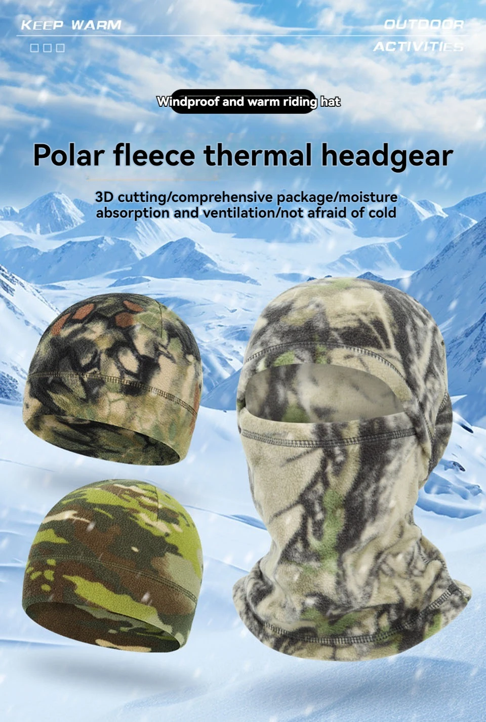 GTUBIKE Winter Radfahren Männer Polar Fleece Wärmer Mützen Camouflage Volle Gesicht Maske Warme Ohr Helm Liner Sport Ski Balaclava Cap – Detail 1