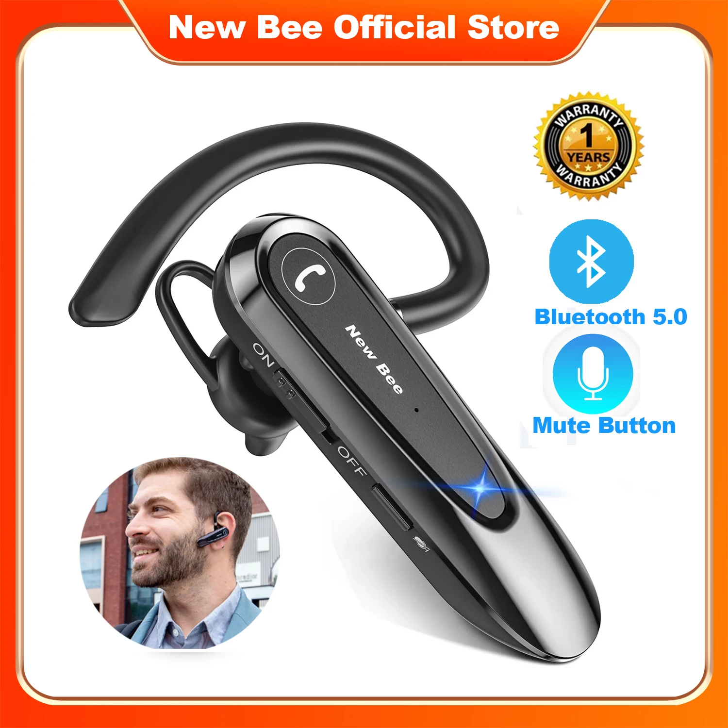 New-Bee-B45-Wireless-Headset-Bluetooth-5-0-Earphones-Dual-Mic-Mute ...