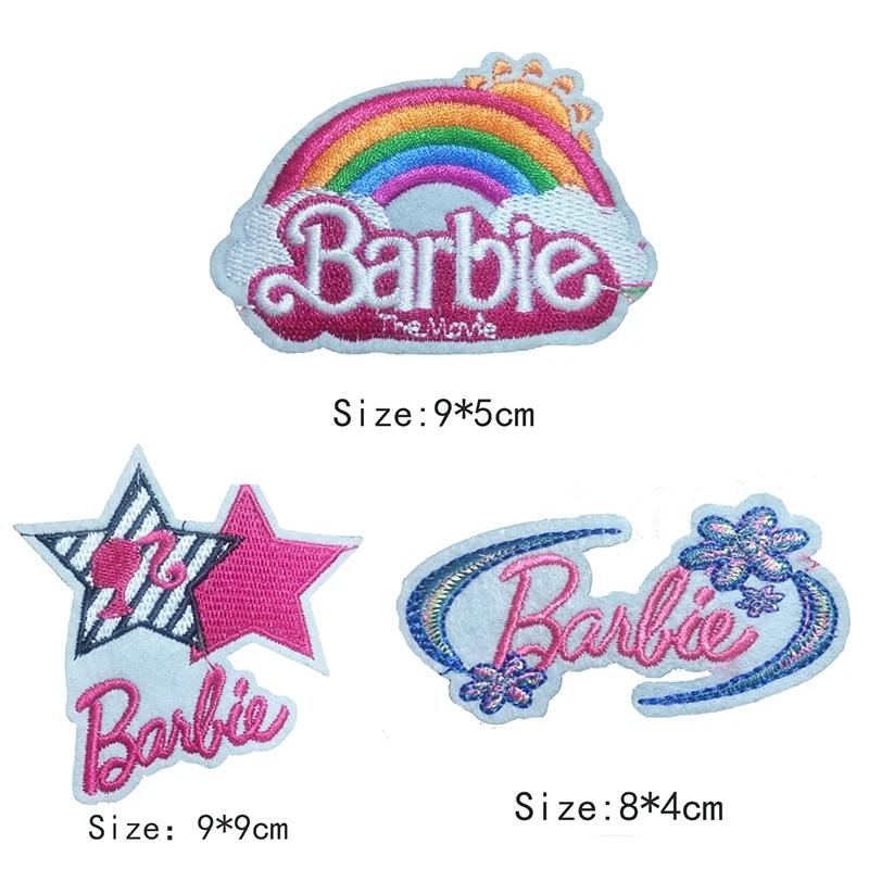 

10Pcs New Barbie Embroidered Clothing Patch Kawaii Rainbow Letter Kids Girls Uniform Coat Pants Banner Ironing Mending Stickers