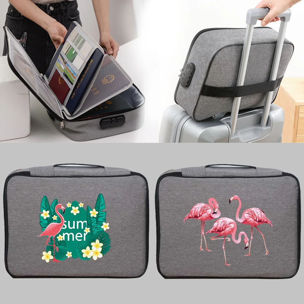 

Large Capacity Waterproof Document Bags Multifunctional Home Travel Organizer Holder Office Business File Folder Flamingo Print