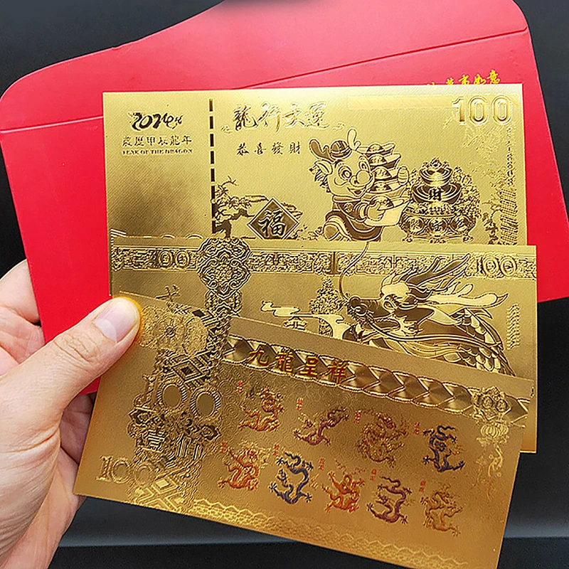 

2024 Dragon Year Note Coin Gold Plated Celebrating Commemorative Notes For Collection Home Decor Lucky Bag Guest Gift Crafts