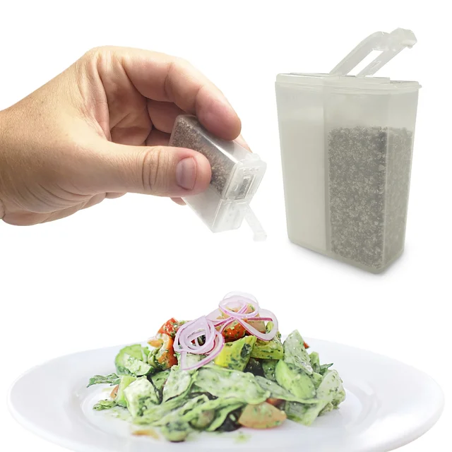 Shaker d'assaisonnement de Camping 2 en 1, pot à épices polyvalent avec couvercle, boîte de rangement à 2 compartiments pour barbecue en plein air, sel et poivre, 1/2 pièces 1