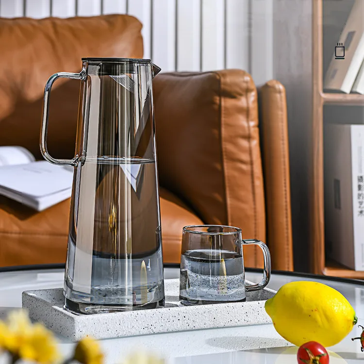 Gray Glass Water Pitcher with Handle Heat Resisttant Cold Hot Kettle Large-capacity Tea Pot Water Bottle Juice Jug Gray Amber