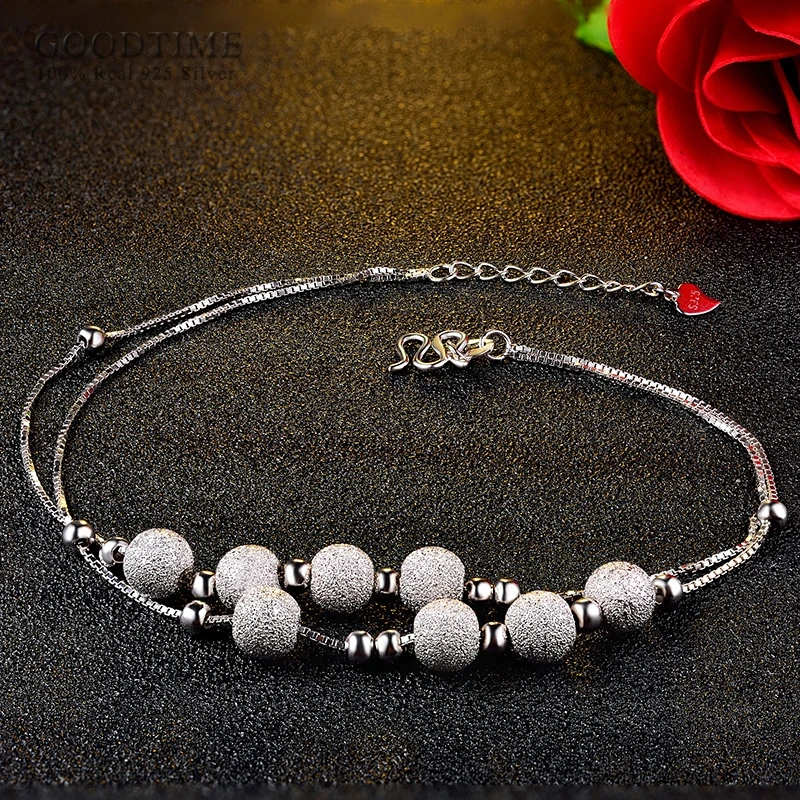Fashion Pure 925 Sterling Silver Anklet Frosted Gold Color White Round Beads Anklets For Women Ankle Foot Chain Jewelry