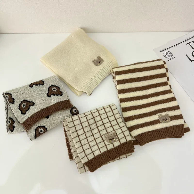 Winter Korean Children Scarf Cute Cartoon Bear Soft Cotton Knitted for Boy Girl
