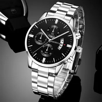Fashion Mens Watches Luxury Silver Stainless Steel Quartz Wrist Watch