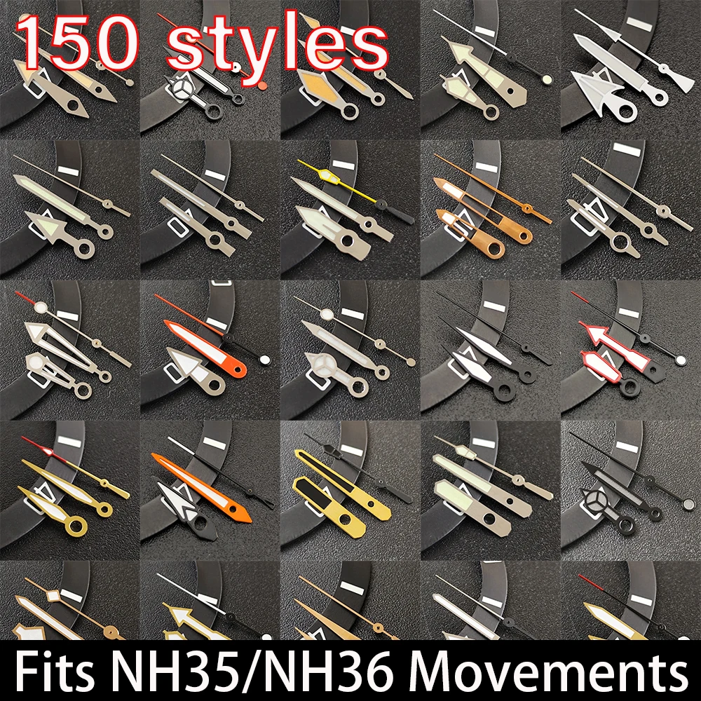 Aiguilles NH36 noir/or Rose, accessoires de montre, pointeur de montre N H35 NH36, aiguilles bleu vert/vert, lueur adaptée au mouvement N H35/NH36