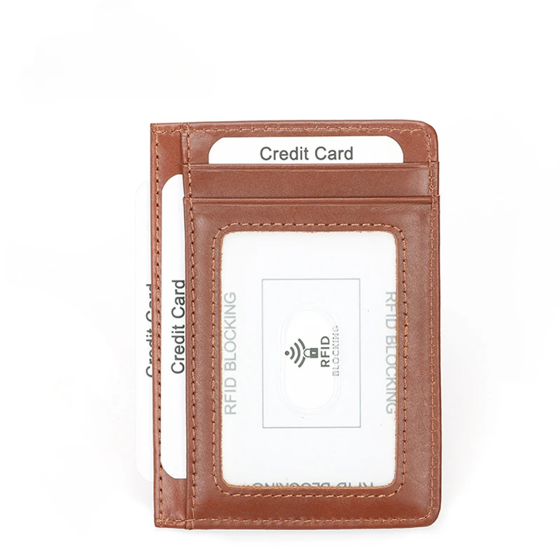 New style men's first layer crazy horse cowhide RFID card case casual fashion retro credit card case.