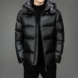 Winter Men Loose Short Down Cotton Jacket Hooded Fashion Business Casual Warm Parkas Male Korean Thicken Gray Duck Down Coat