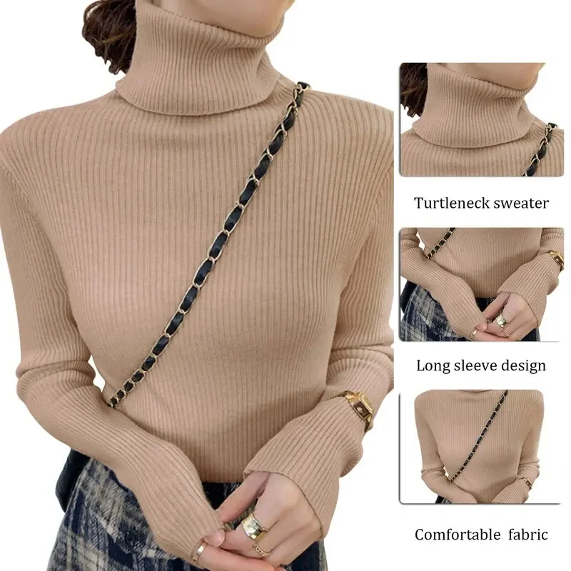 Women Sweater Pullover Winter Knitted Turtleneck Long Sleeve Slim Jumper Tops 2024 Ladies Casual Shirts Soft Warm Y2K Clothing 4