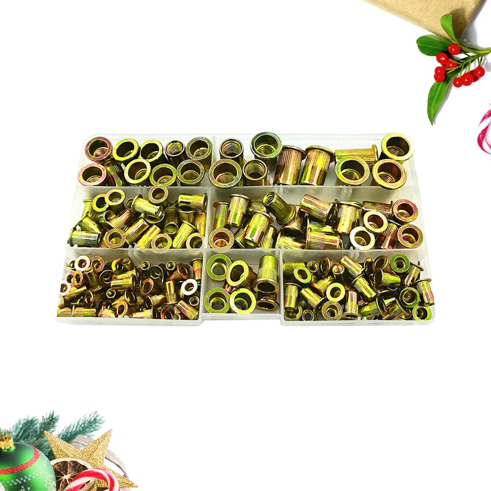 

190Pcs Assorted Rivet Nuts Carbon Steel Nuts Utility Screws Nuts Flat Head Nuts Kit Repairing Accessory for Home Shop