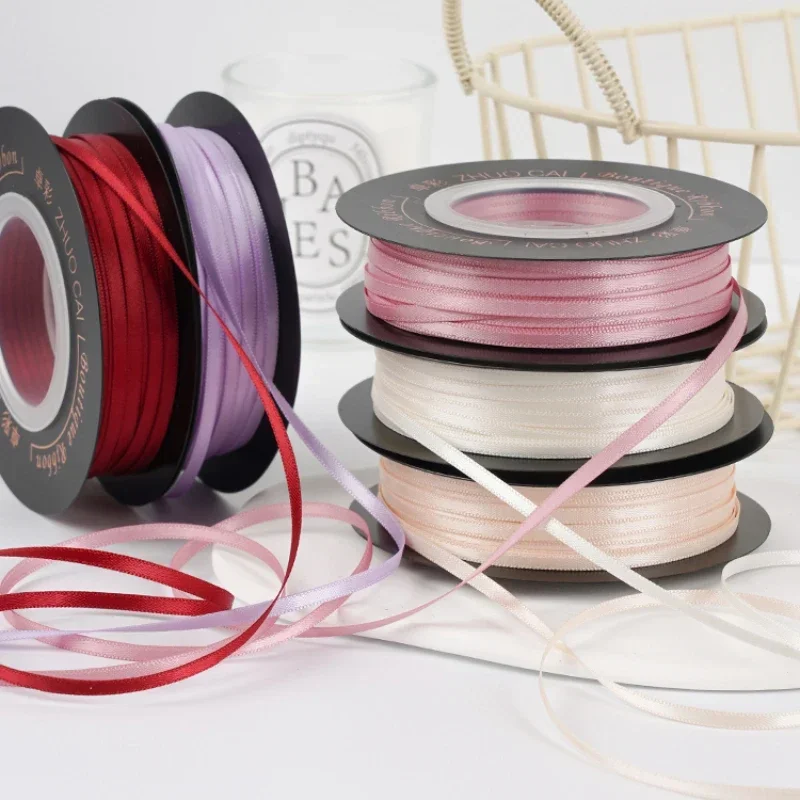 50yards/roll 1/8" 3mm Double Face Silk Satin Ribbon Polyester Tapes Both Sides Handmade Diy Glossy Bows Christmas Decoration