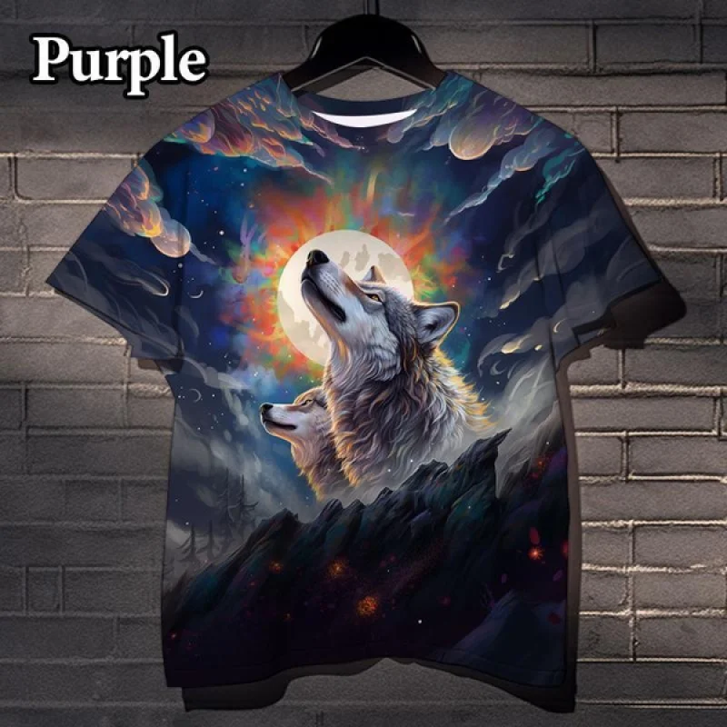 

Cool Street Fashion Animal Moon Wolf 3D Printed T-shirt Hip Hop Short Sleeve Casual Men's T-shirt