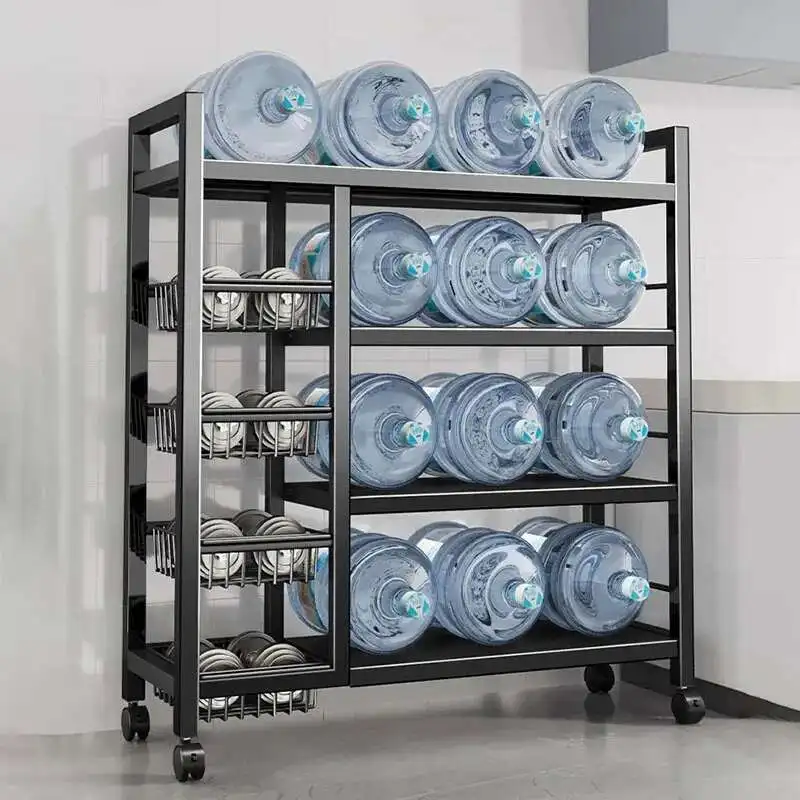 European Metal Trolleys for Home Balcony Multi-layer Trolley Cart with Wheels Light Luxury Living Room Furniture Storage Shelf