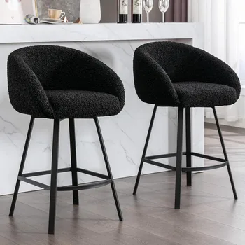 Swivel Counter Height Stools Set of 2, Modern Bar Stools for Kitchen Island, 26'' Black Sherpa Kitchen Counter Height 1