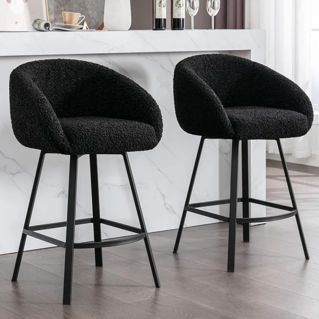 Swivel Counter Height Stools Set of 2, Modern Bar Stools for Kitchen Island, 26'' Black Sherpa Kitchen Counter Height 1