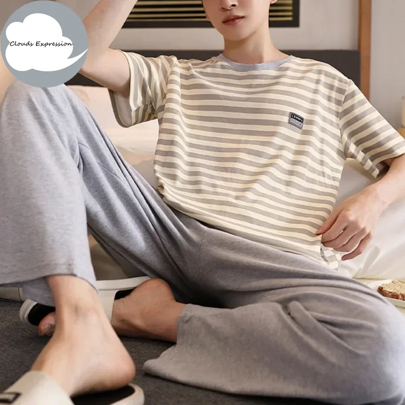 Summer Knitted Mens Pyjamas Pajamas Casual Pjs Lounge Sets Masculine Plaid Sleepwear Nightwear Pijamas Homewear 5XL pajama sets