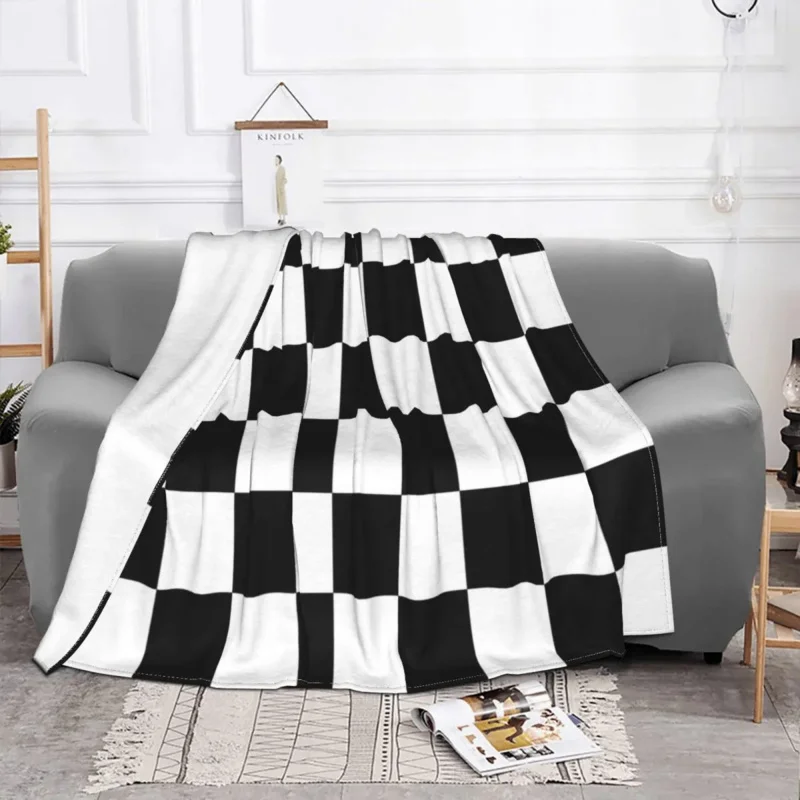 

Black And White Checkerboar Plaid Blanket Flannel Season Breathable Super Soft Throw Blankets for Bedding Travel Bedding Throws