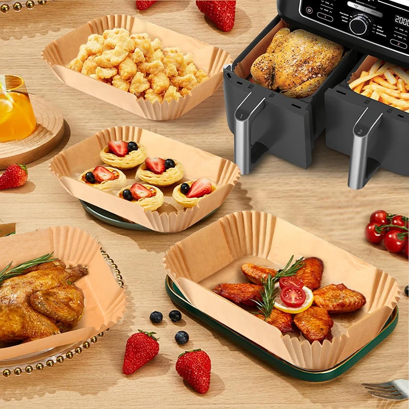 Hot Air Fryer Baking Paper Liners Rectangle Non-stick Oven Airfryer Disposable Parchment Paper Trays for Ninja Dual Zone Basket