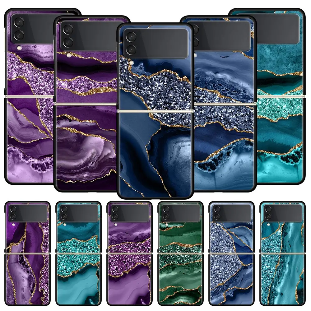 Marble Agate Pattern Z Flip 4 Phone Case For Samsung Z Flip 3 5g Black Hard Shell Galaxy Zflip3
