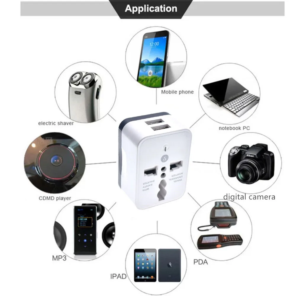 2 USB Charging Universal Travel Adapter International World Travel AC Power Converter Plug Adapter Socket EU UK US