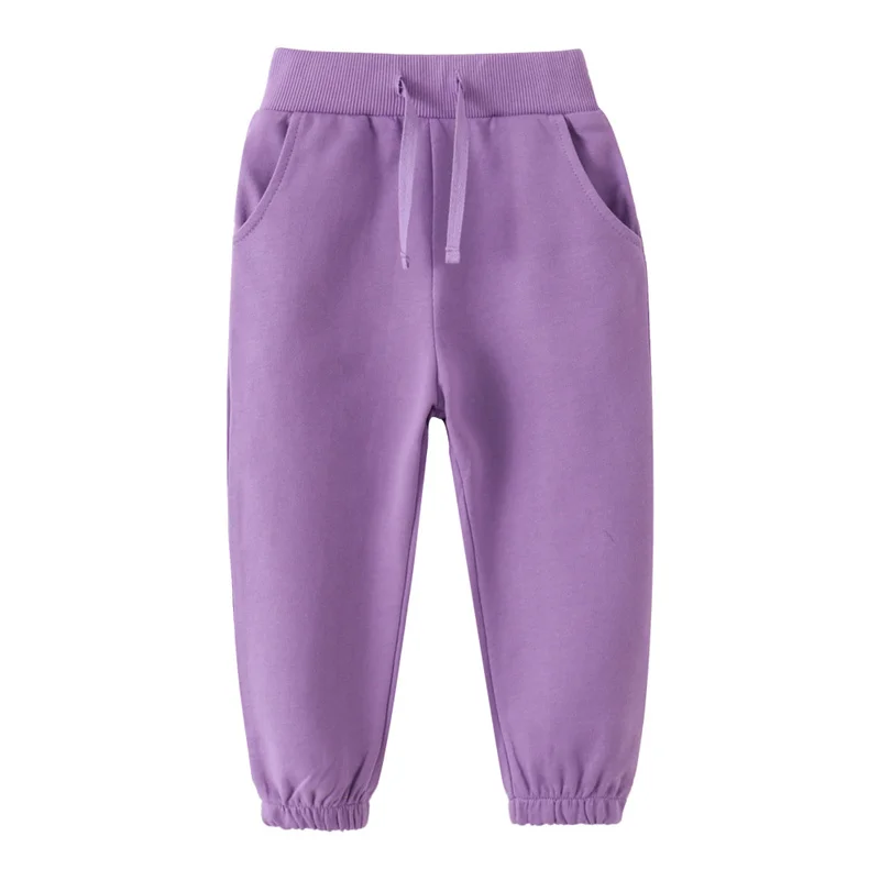 Jumping Meters Purple Drawstring Baby Sweatpants Full Length Toddler Kids Trousers Unicorn Print Girls Pants