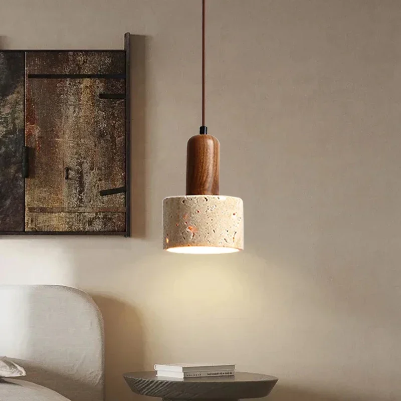 Pendant Lights Pendant Lamp Japanese New Yellow Marble Table LED Droplight Wabi Sabi Travertine Nordic Pendant Lamp For Bedside Restaurant Corridor Decor