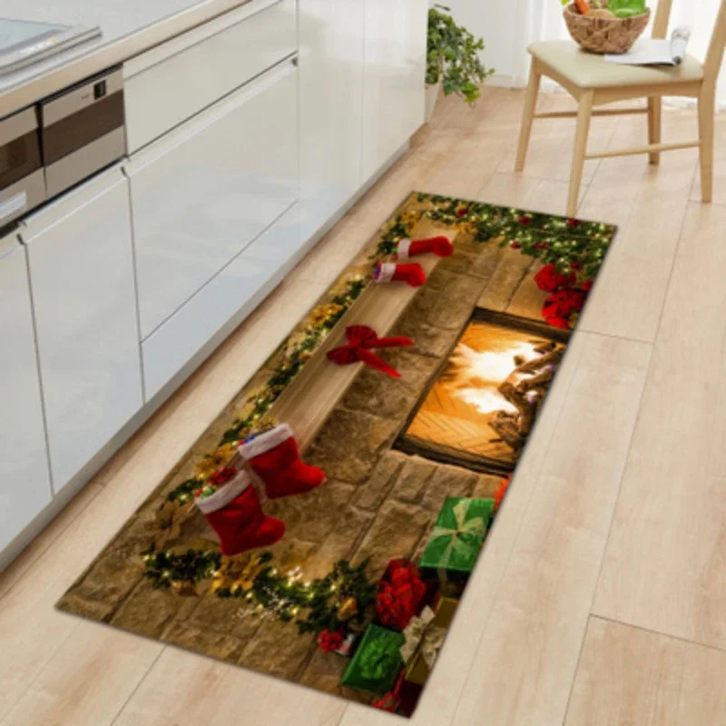 Christmas Kitchen Floor Mat Home Entrance Doormat Decor Bathroom Anti-Slip Foot Pad Carpet for Living Room Hallway Balcony Rugs