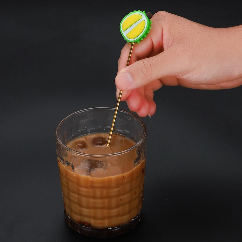 304 Stainless Steel Cocktail Mixer Sticks Silicone Fruit Head Swizzle Manual Stirring Rod Party Drink Muddler Bar Accessories