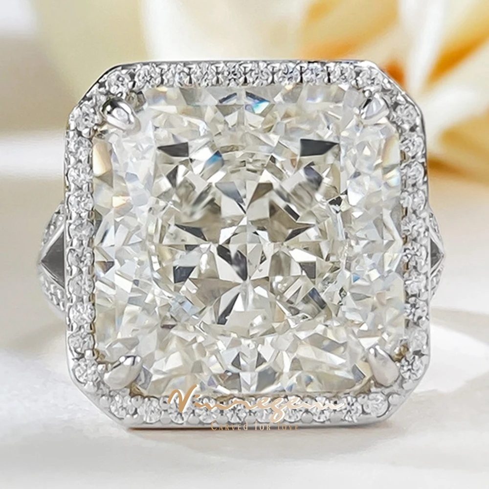 

Vinregem 13*13 MM Crushed Ice Cut Lab Sapphire Gemstone Elegant 100% 925 Sterling Silver Ring for Women Jewelry Engagement Gifts