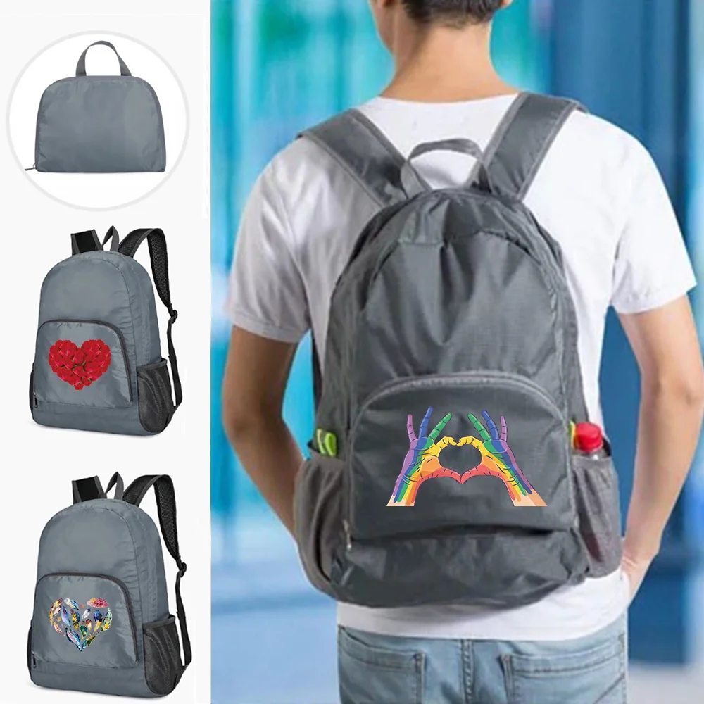 

Foldable Backpack Men Waterproof Travel Climbing Bag Nylon Love Pattern Hiking Backpacks Women Outdoor Sports Portable Bags