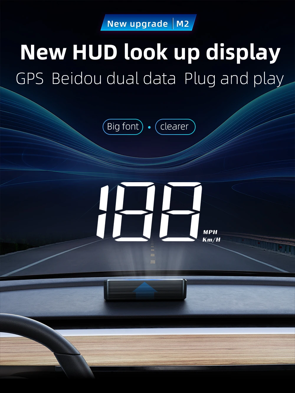 M2 GPS Head Up Display Geschwindigkeit Auto Tachometer mit Alarm Windschutzscheibe Projektor KMH Große Schrift Geschwindigkeit Elektronik Zubehör – Detail 1