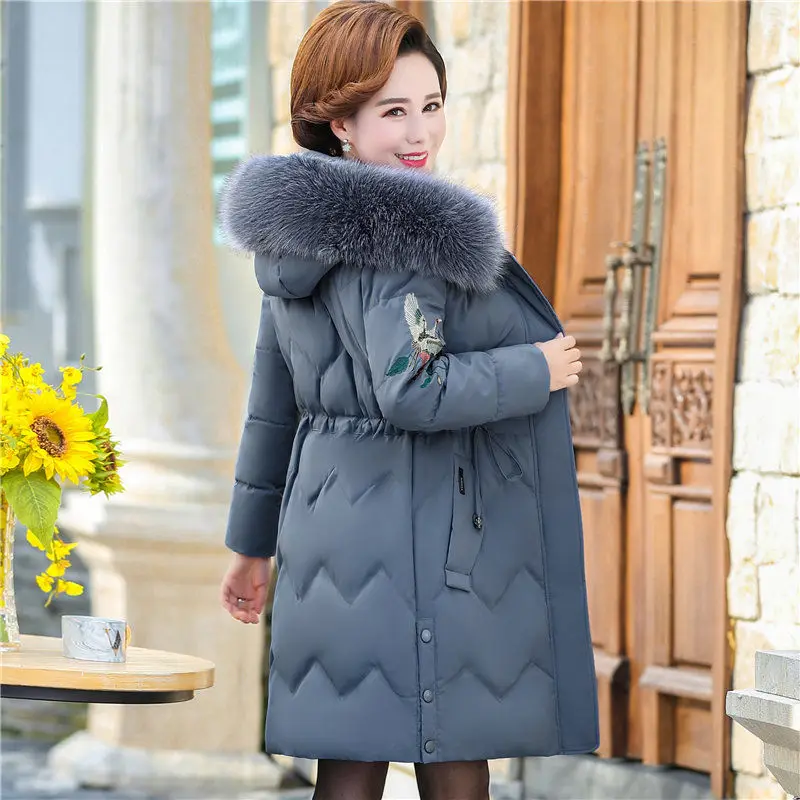 

Women Slim Long Jacket 2023 Thick Winter Parka Laides Hooded Warm Cotton Coat Femme Outwear Embroidered Winter Clothes K125