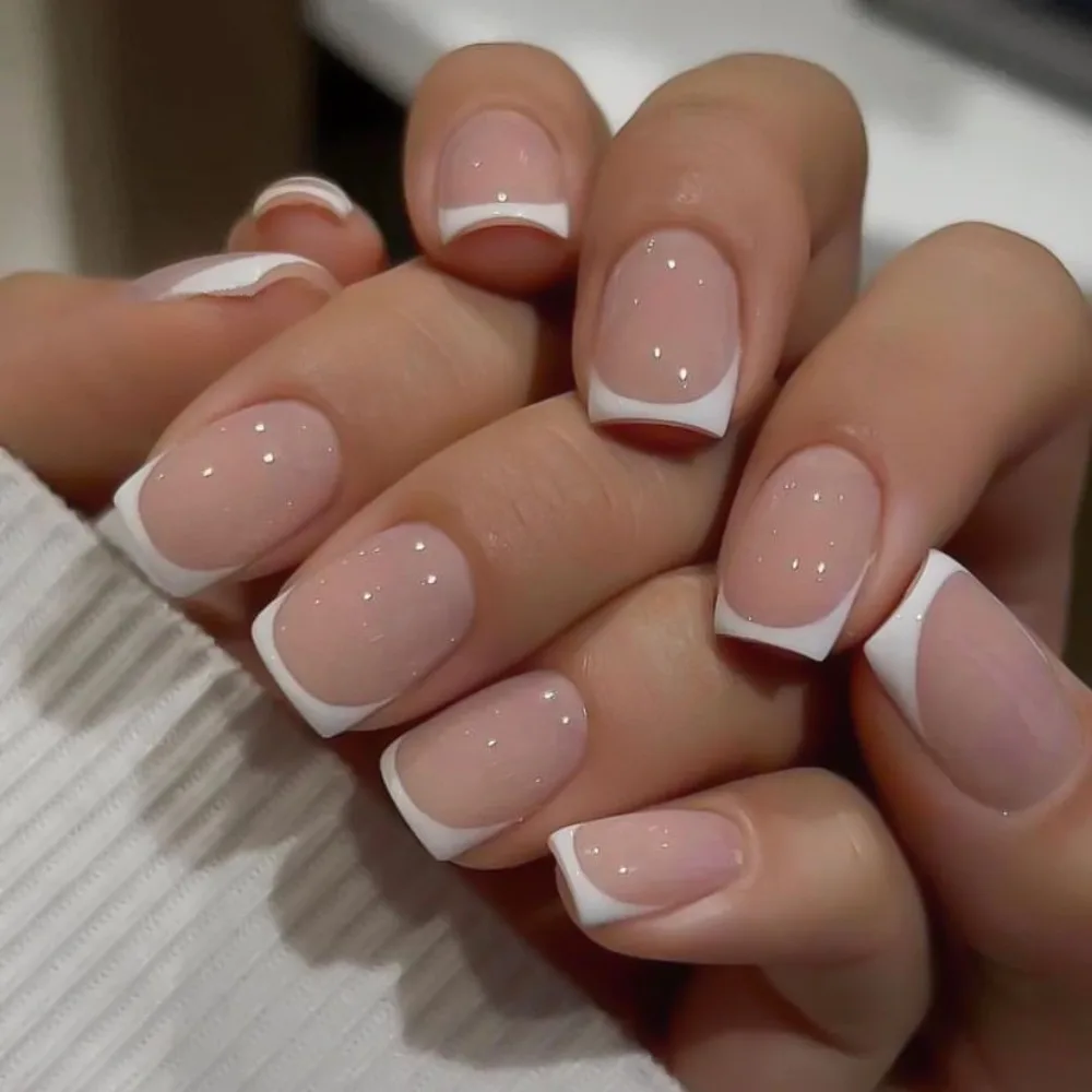 

Square Head Press On Nails Fashion Wearable French False Nail Tips Detachable Medium Length Fake Nail Tips Women