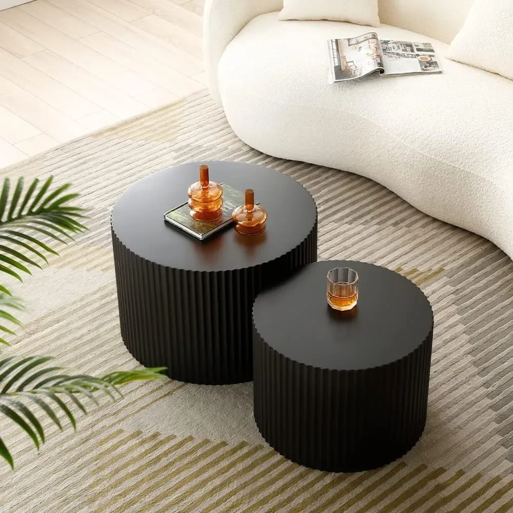 Round Coffee Table Set of 2, Nesting Coffee Tables for Living Room, Modern Wooden Side Tables Accent End Table for Apartment
