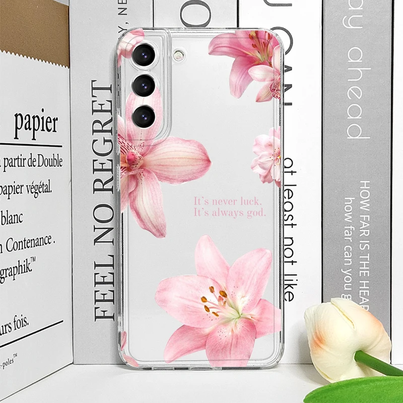 Luxury Pink Pearl Flower Pattern Clear Soft Phone Case