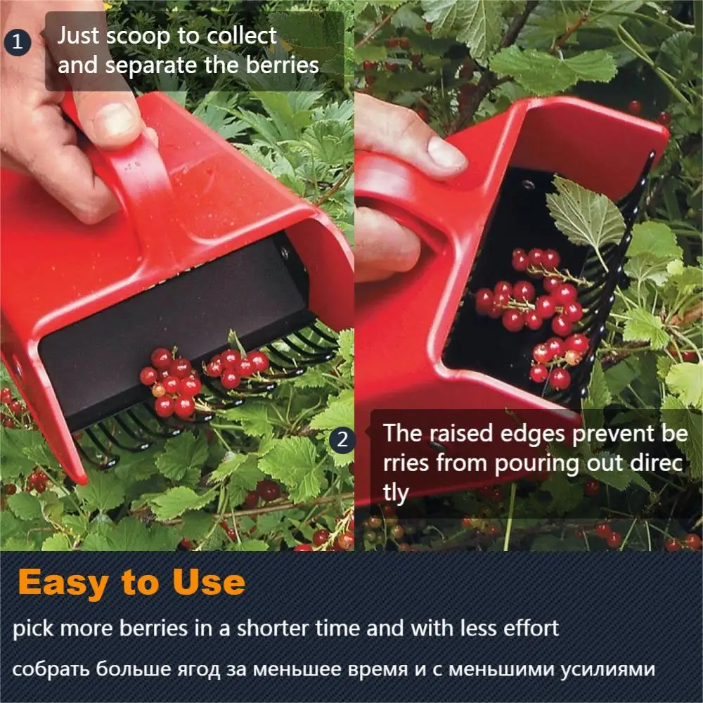 Portable Berry Pickers Metal Comb Rakes Picking Fruit Collecting Scoop Handle Blueberry Collection Harvester Picking Garden Tool berry picker