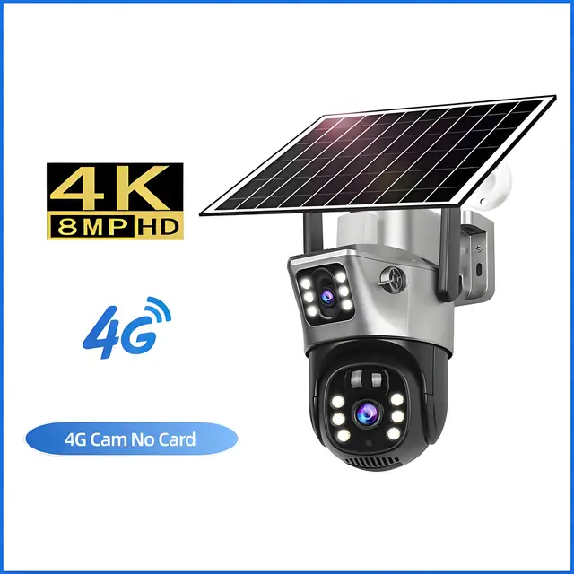 4K 8MP 4G Sim Solar Camera Outdoor Dual Lens Wireless WiFi Surveillance IP Camera PIR Human Detection Solar Security CCTV Cam